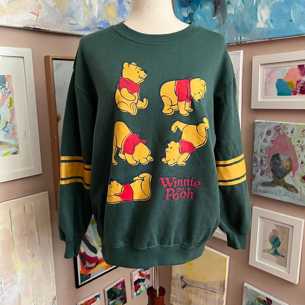 Disney Winnie the Pooh Green Graphic Sweatshirt Crewneck Women's Size Small